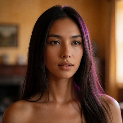 Portrait of a Tajik woman in her late twenties in a caramel top, a verified member of the Tajik Dating community